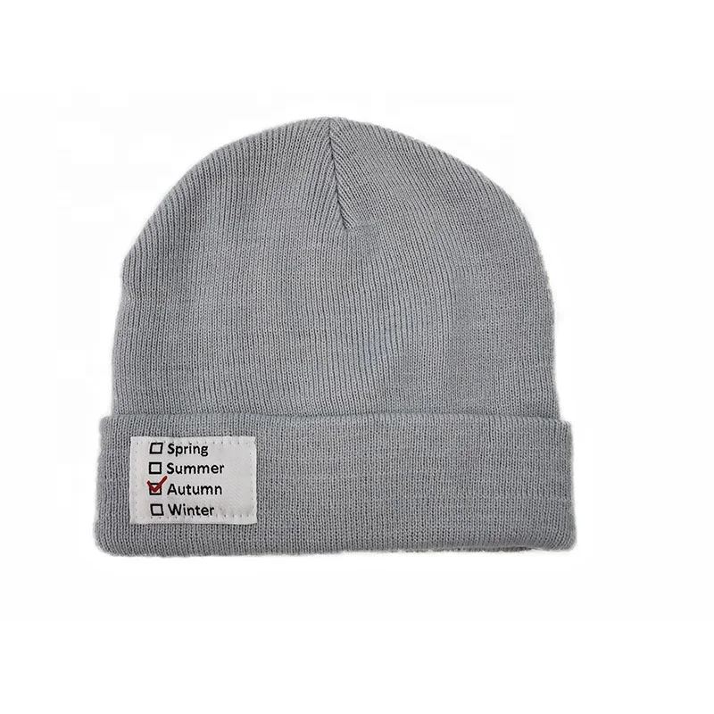 
Acrylic Slouchy Cuff Woven Label Ski Cap Skull Knit Winter Hat Custom Beanie For Women and Men 