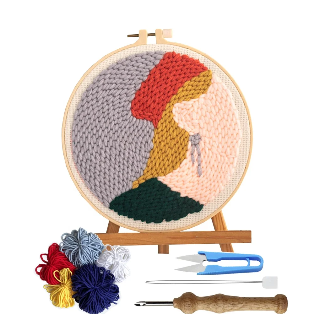 Young Lady Pattern Punch Needle Rug Hooking 3D Counted Cross Stitch Set Embroidery