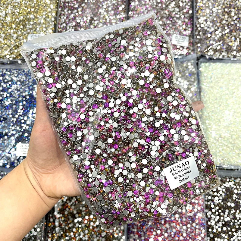 JUNAO 200 Gross Moon Shade Flatback Nail Stones Glass Rhinestone Mix Size Glass Crystals Bulk Wholesale For Craft Manicure