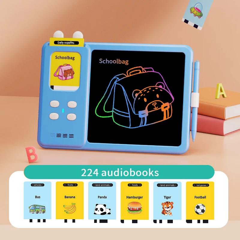 Kids Educational Word Learning Machine Toy Montessori Drawing LCD Writing Tablet Talking Flash Card for Toddler 112 Cards