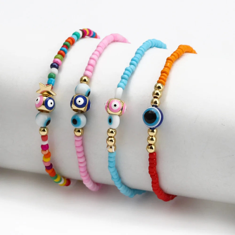 PJ-C568 2022 Hot Sale Wholesale Price Colorful Beads Lucky Blue Eyes Beaded Bracelet Jewelry Accessories Eye Evil Bracelet