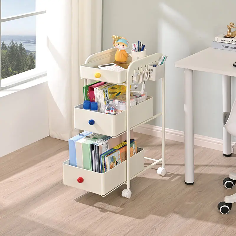 3 Tier Sturdy Movable Storage Cart Bookshelf Book Rack Textbook Shelf Schoolbag Office Supplies Stationery Holder Bookcase