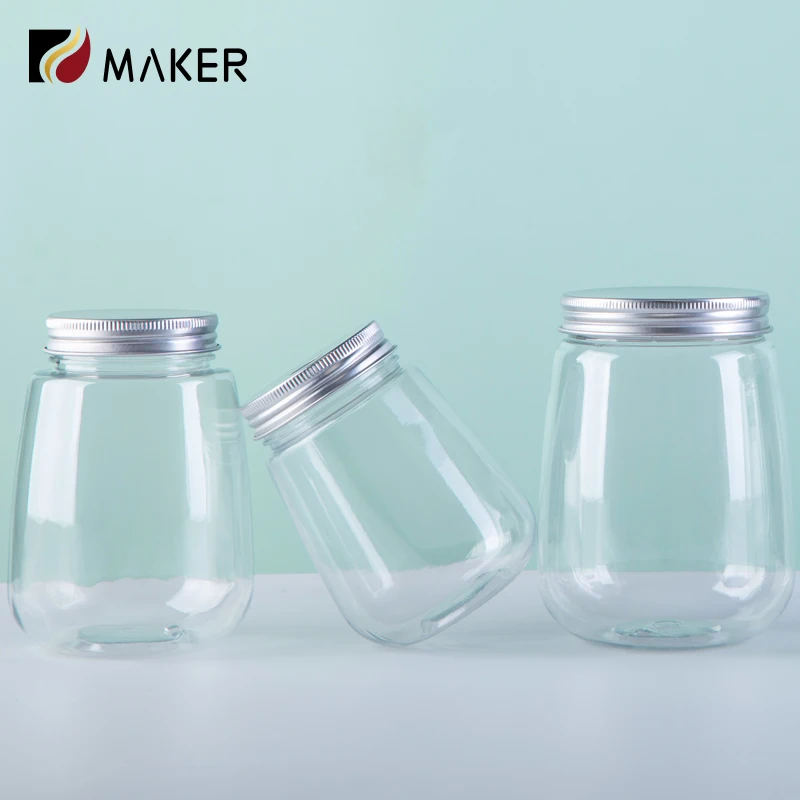 BPA Free Food Grade Empty 500ml PET Plastic Jars With Silver Aluminum Lid For Cream Juice Wholesale Packaging Manufacturer