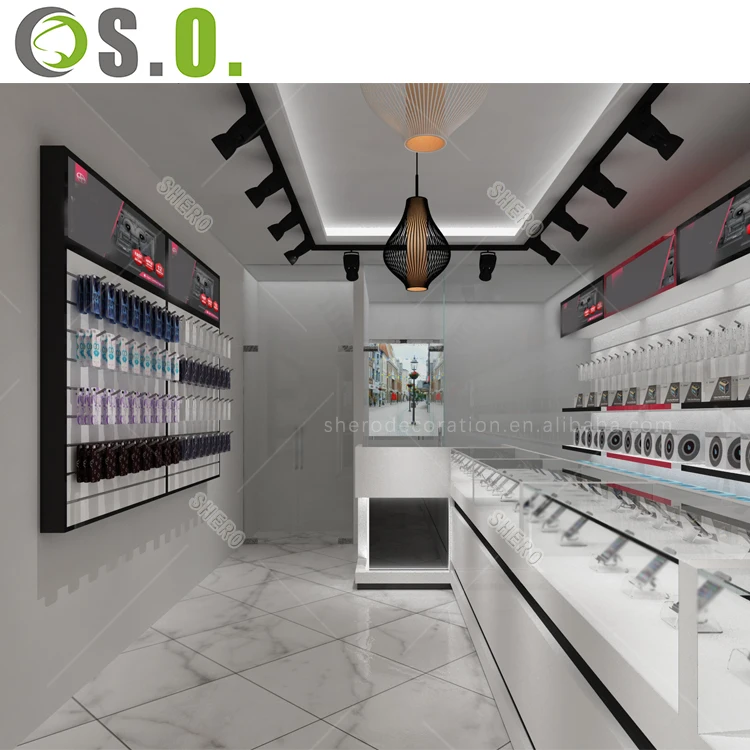 Simple modern computer shop interior design laptop display cabinet computer display showcase