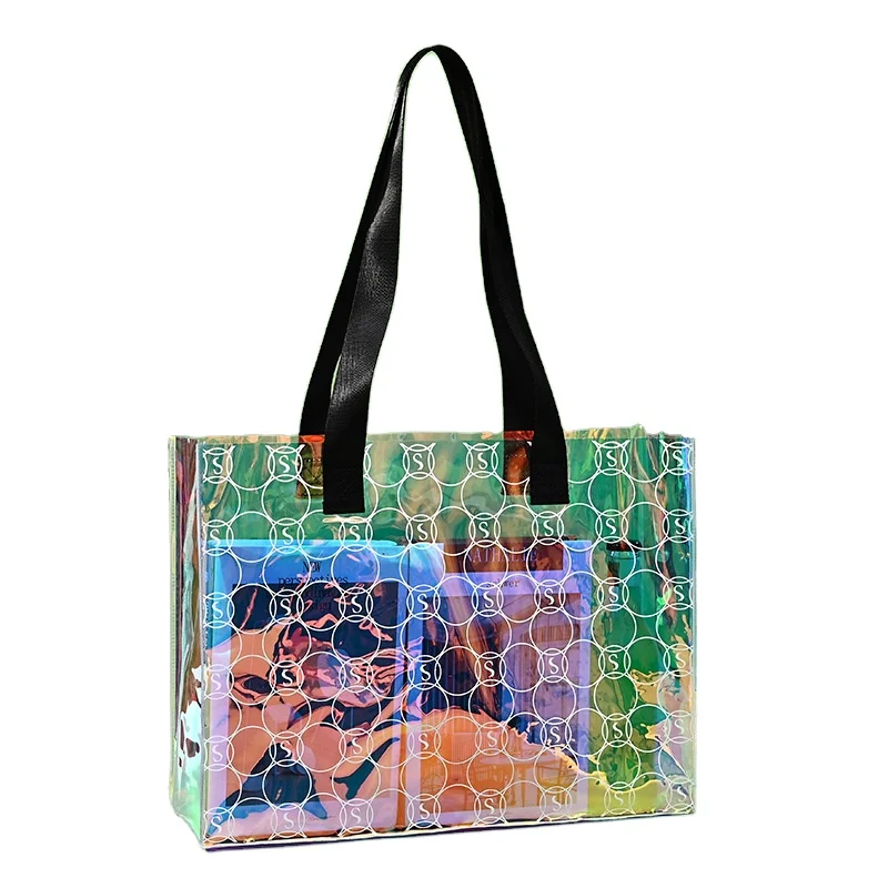Transparent Holographic Pvc Tote Bag Eco Waterproof Beach TPU Laser Shopping Bags With Logos