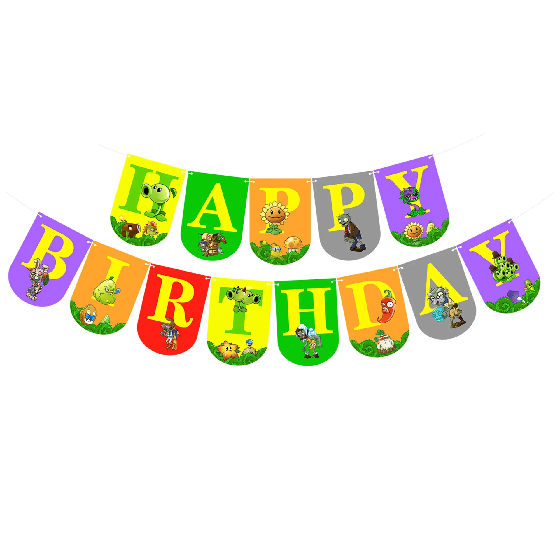 Plants V.S. Zombies Theme Happy Birthday Cake Topper Paper Banner  Party Decoration Set