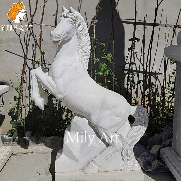 Life Size Home Decor Hand Carving White Marble Horse Statue Sculpture for Sale