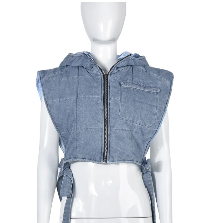 Y2K Spring Womens Jean Puffer Vest Women Casual Bubble Bomber Jacket 2023 S-2XL Fashion Vintage Hooded Denim Vest