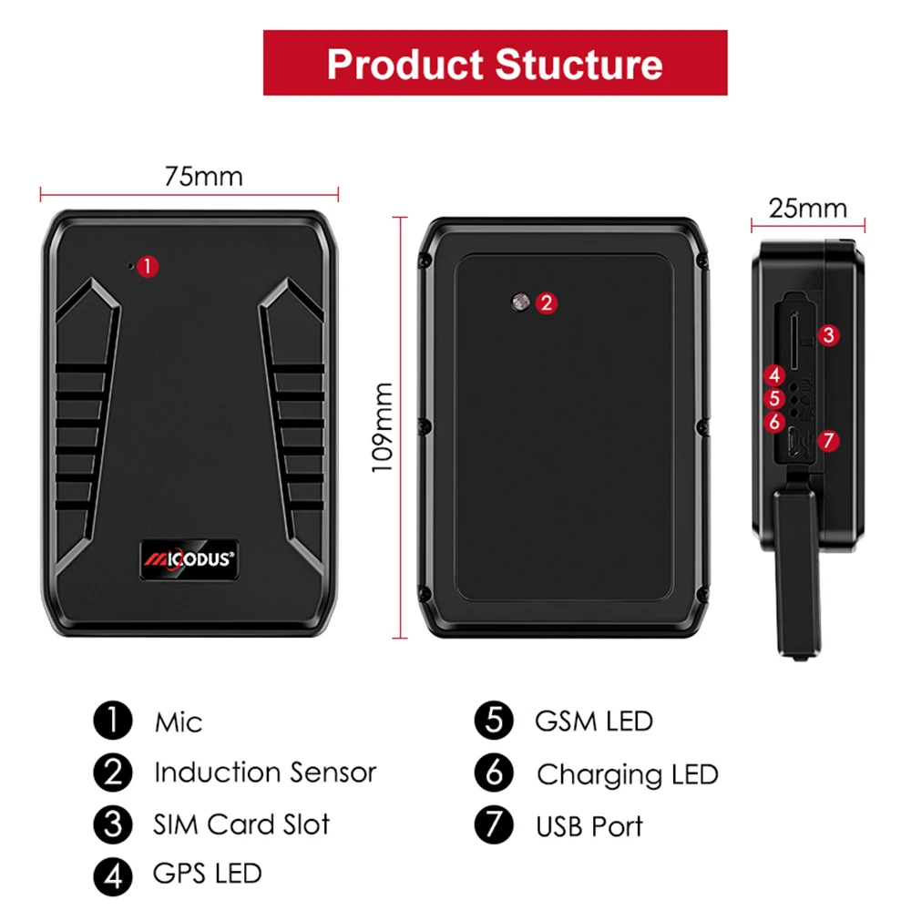 MiCODUS ML808G Strong Magnet Wireless Waterproof 10000mAh Asset Cargo Gps Locator Car Tracking Device 4G Magnetic Gps Tracker