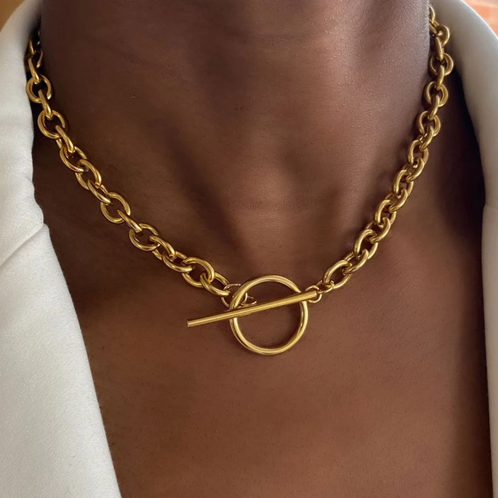 Chunky Cuban Link Chain Necklace OT Clasp Cable Chain Necklace Stainless Steel Necklace Women Statement Jewelry