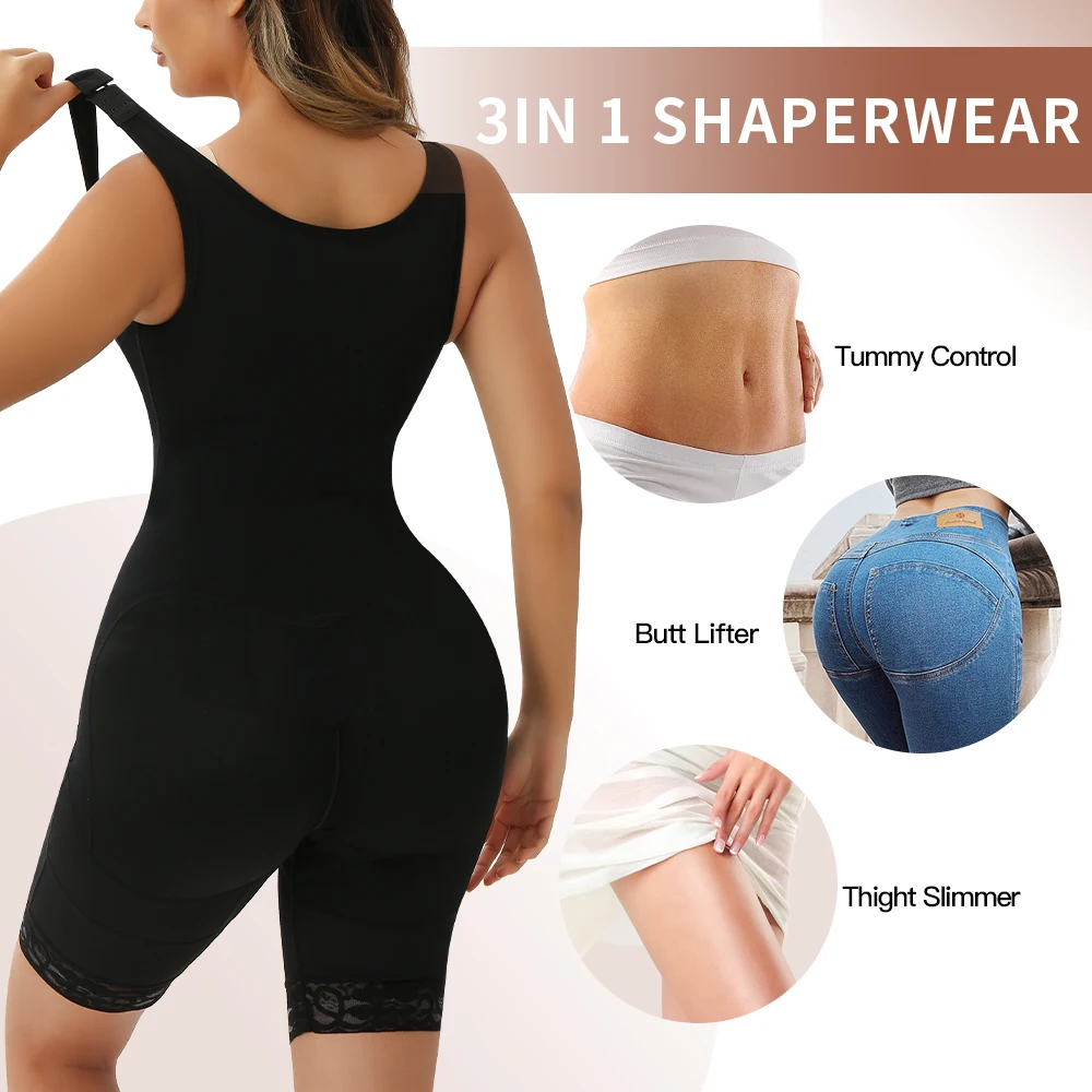Fajas Colombianas Shapewear Women Tummy Control Post Surgery Compression Garment with Zipper Crotch
