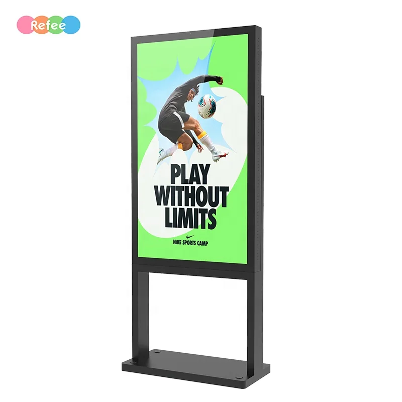 Outdoor Thin Floor Standing LCD Advertising Player Android Video Display Totem Digital Signage Sunlight Readable Food Kiosk