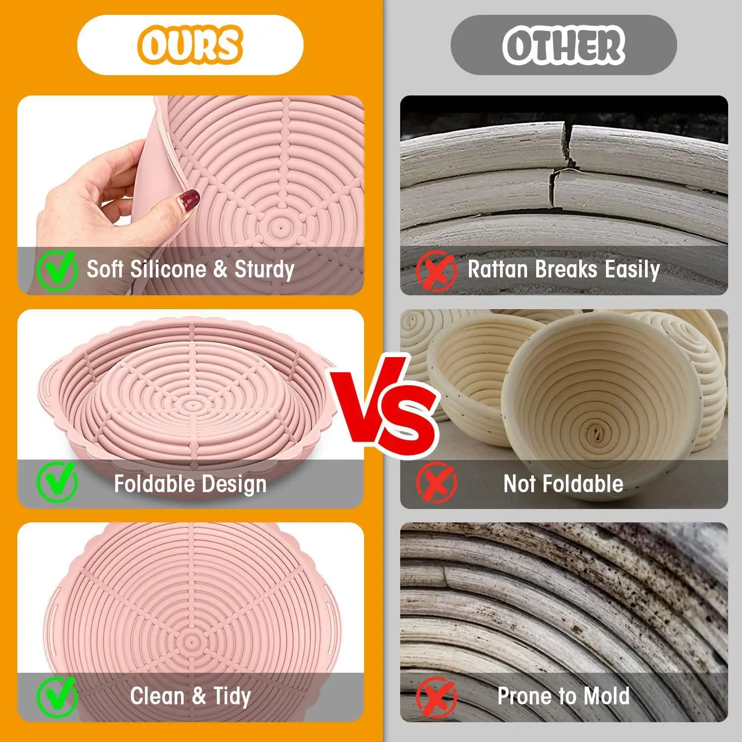 Custom Reusable Collapsible Sourdough Bread Baking Supplies Basket Foldable Silicone Bread Proofing Basket Set For Cooking