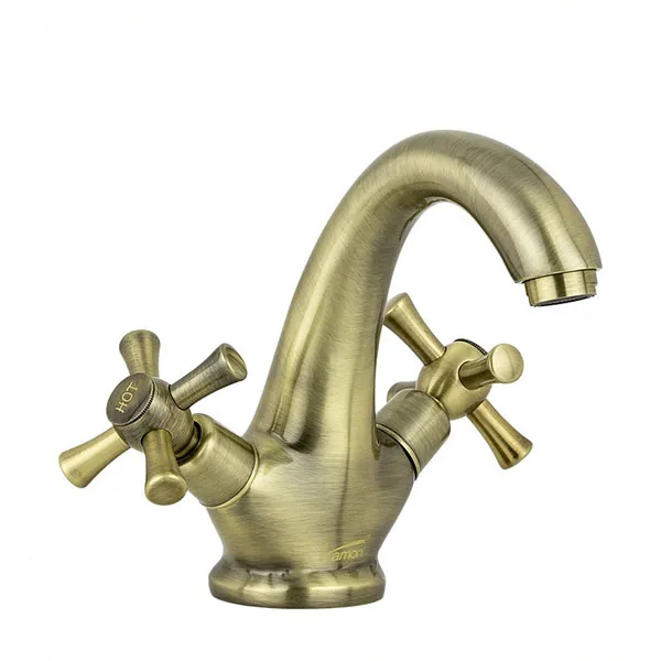 Green Bronze Single Hole Dual Switch Antique Brass Basin Mixer Tap