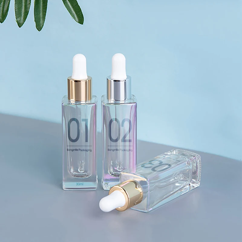 Factory Price Supplier Wholesale Essential Oil Dropper Glass Cosmetic Drop Bottle 30 ML Clear Square Frosting Bottle