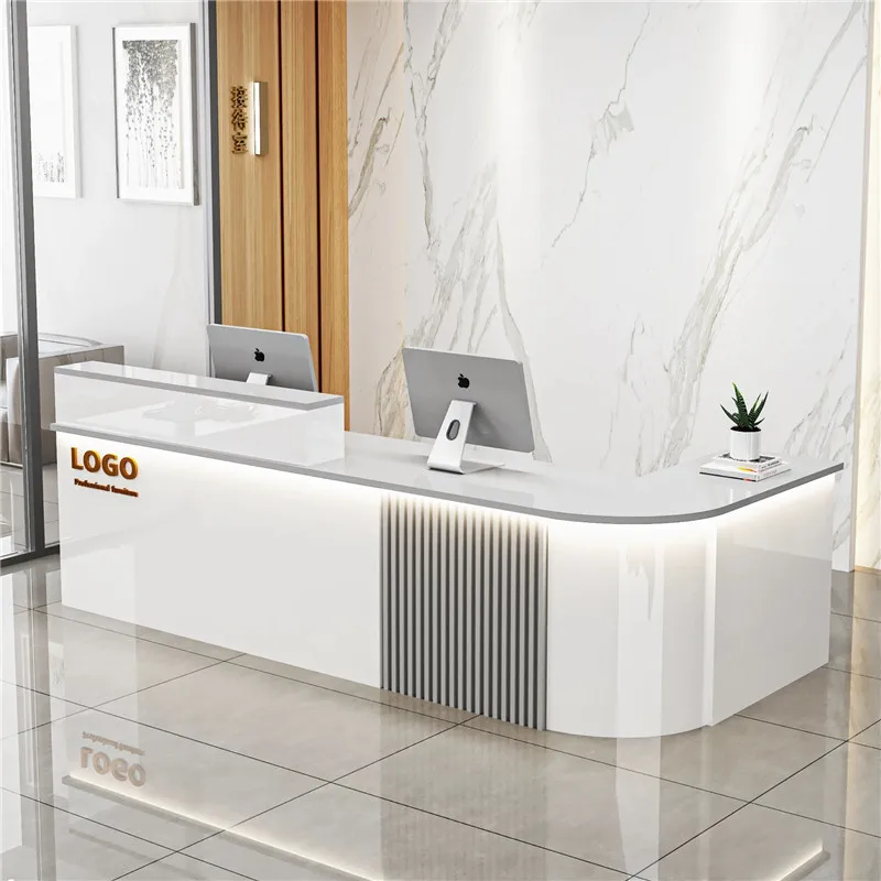 Modern Exquisite Simple White Wooden Reception Desk for Hotels Stores Halls for Mall Interior Layout Design