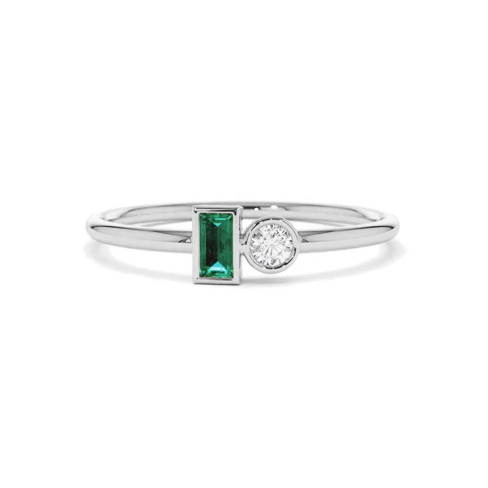 Custom 925 Sterling Silver 18K Gold Plated Square CZ Diamond Emerald Baguette Round Cubic Zirconia Stacking Thin Rings For Woman