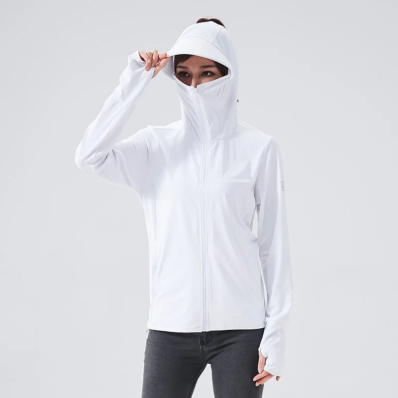 Ice Silk летнего солнца Толстовка УФ-защита купальный костюм с защитой от ультрафиолета 50 + защита Солнцезащитная одежда Женская толстовка капюшоном длинным рукавом на молнии рубашки для