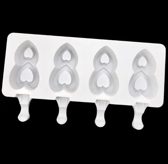 T814  DIY 4 cavity large double love heart Popsicle silicone mold chocolate bar mold