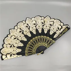 23cm new spanish plastic ladies dance hand fan delicate peacock lace gilding wedding fans