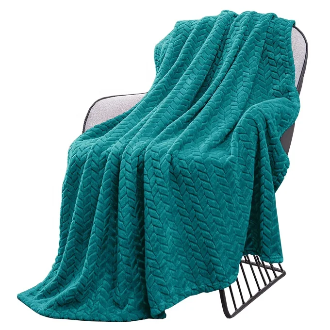 Soft lightweight jacquard weave leaves pattern flannel fleece throw blanket