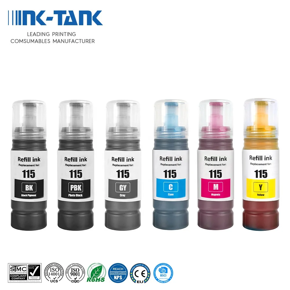 INK-TANK 115 T115 Premium Compatible Color Bulk Water Based Bottle Refill DGT Ink for Epson EcoTank L8160 L8180 Printer