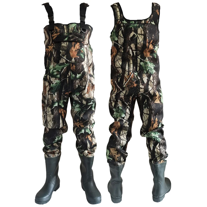 high quality outdoor hunting neoprene breathable fishing chest wader pants with boots