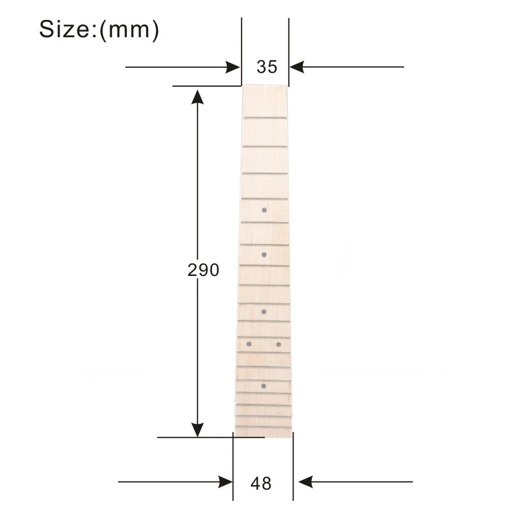 24 Inch Maple Wood Ukulele Fingerboard Fretboard with 18 Chrome Frets and Black Dot Fretboard