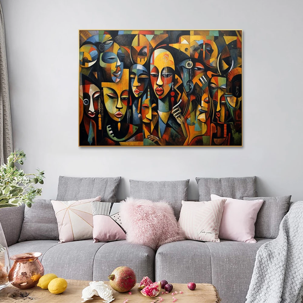 Huamiao Wholesale Wall Picture African Wall Art Abstract Portrait Handpainted Oil Painting Hand