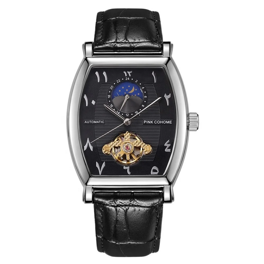 Роскошные Механические часы Tonneau Moonphase мусульманские исламские арабские скелетоны автоматические с турбийоном для мужчин