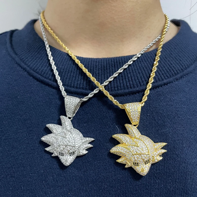 Hip hop real gold plating brass with zircon kakarot the monkey king pendant necklace collar con colgante de rey mono