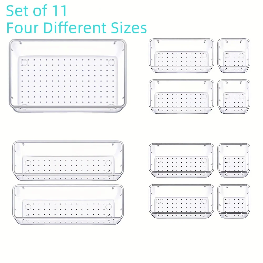 26PCS Clear Kitchen Drawer Organizer Refrigerator & Cabinet Organizer Office Stationery & Cosmetic Organizer