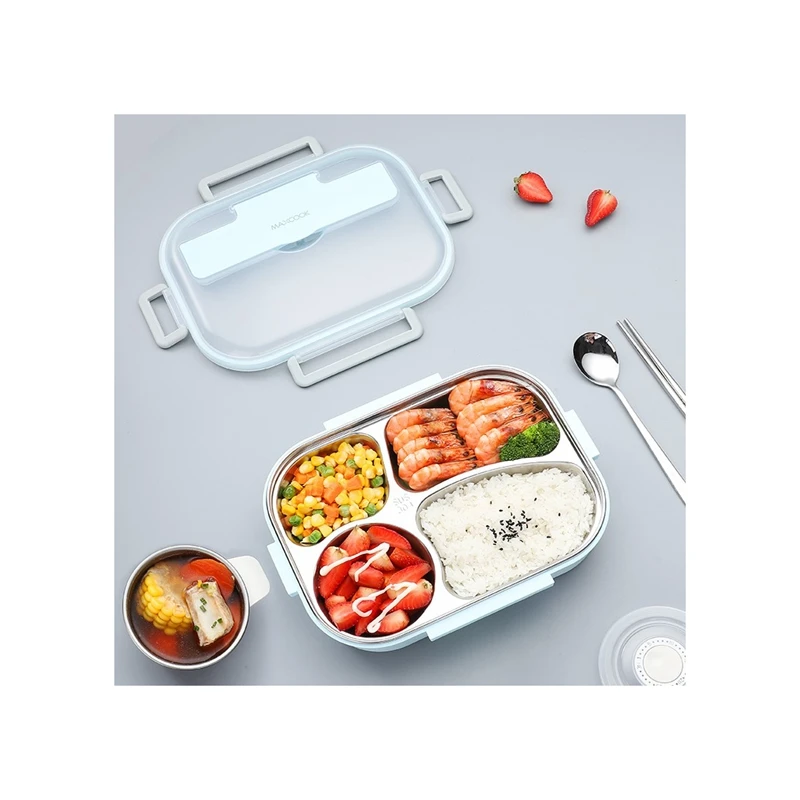 Stainless Steel 304  4/5 Compartment Lunch Box With Chopsticks And Spoon  Food Grade Material Kids Bento for School