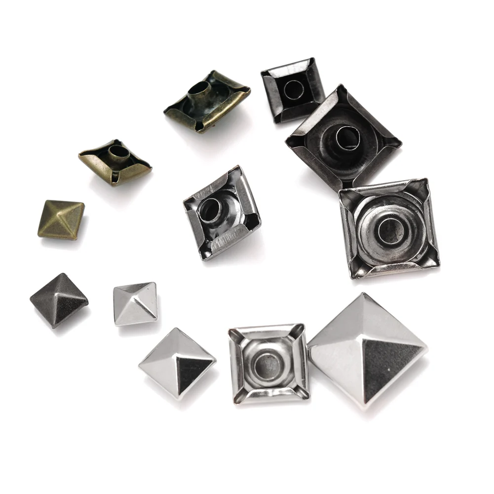 500Sets Pyramid Cap Rivets Stud Square Rivet Base Spikes Punk Garment Clothes Hat Shoes Leather Cap Bag DIY Craft Accessories