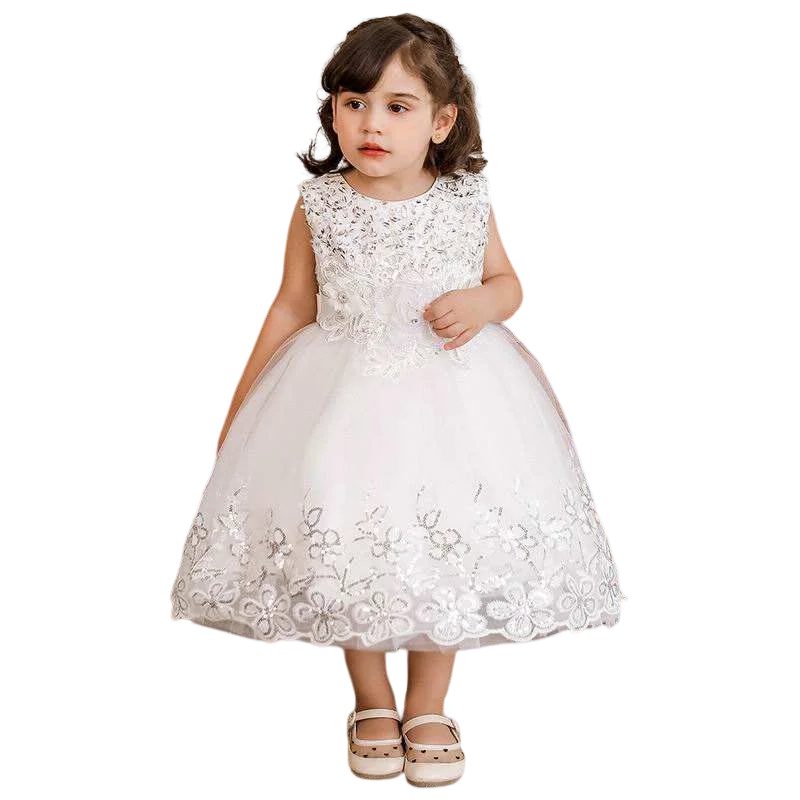 Kids Fancy Embroidery Flower Dress 0-5 Years Old Baby Girl Children Net Frock Design Stylish Wedding Party Dress For Kids