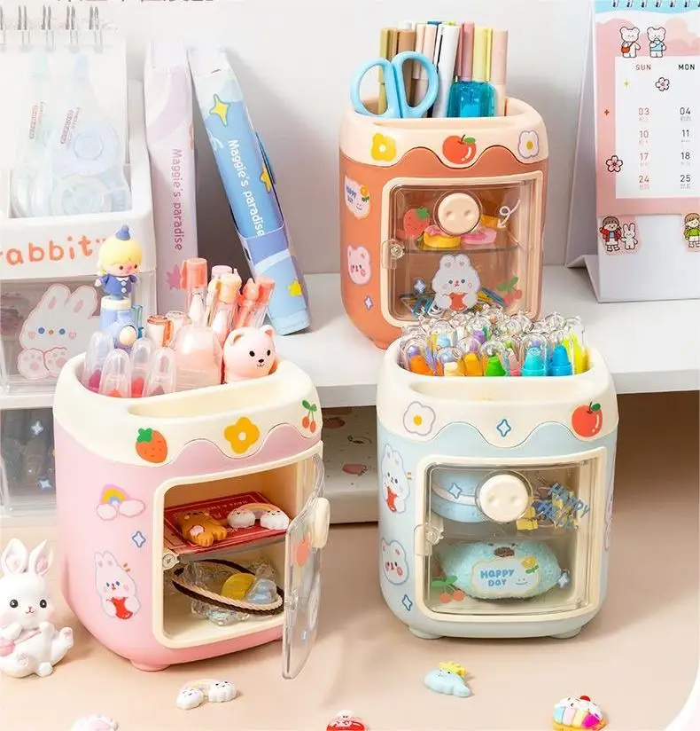 Spot New Products Cartoon Office Table Plastic Pen Holder Student Office Stationery Pig Nose Drawer Desk Organizer Pen Holder