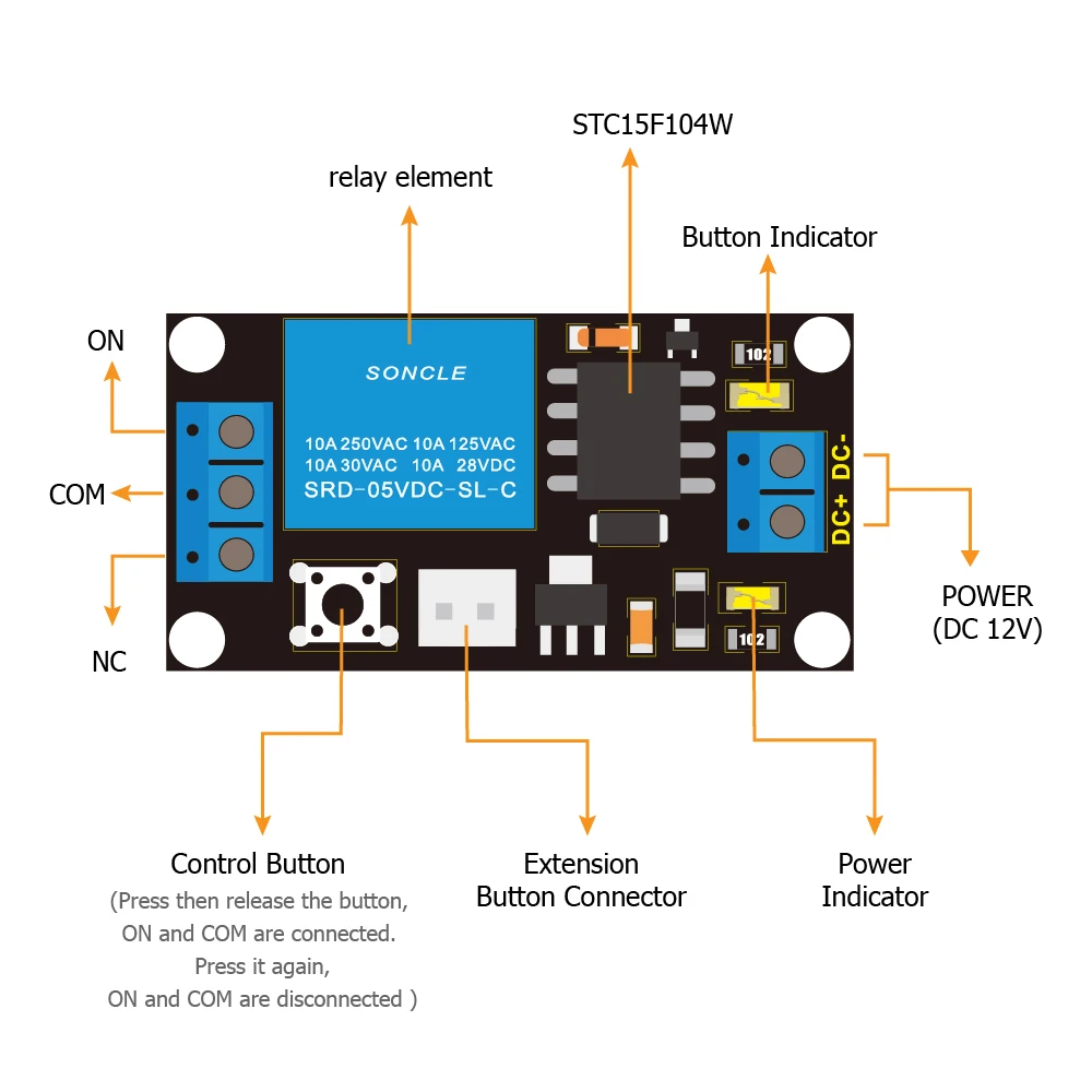  Управляемый кнопкой одноканальный релейный модуль Keyestudio 12 В для Arduino (черный и экологически чистый) кнопочное управление один канал
