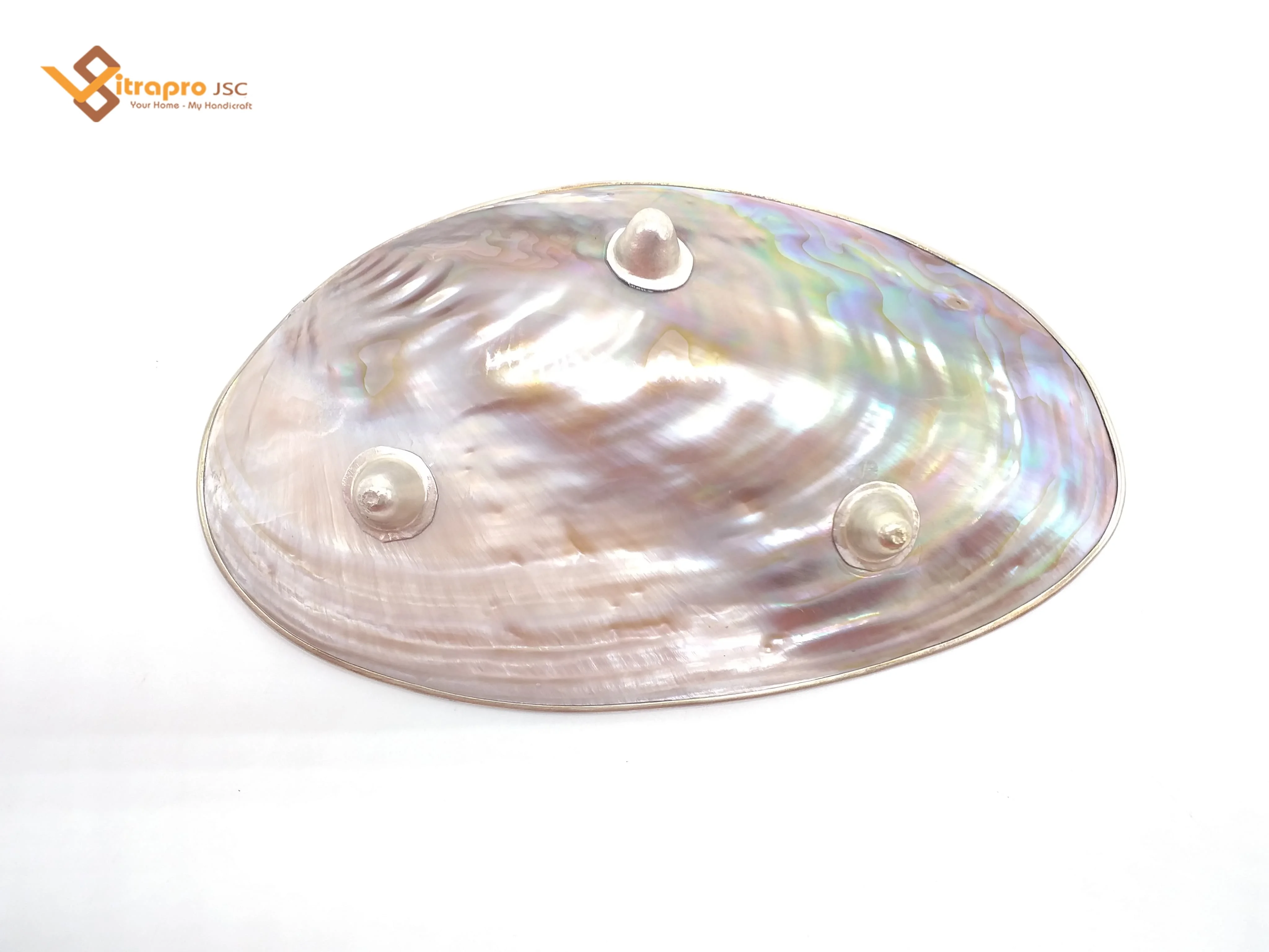 Pink color mother of pearl with niken metal plate caviar shell plate salad plate