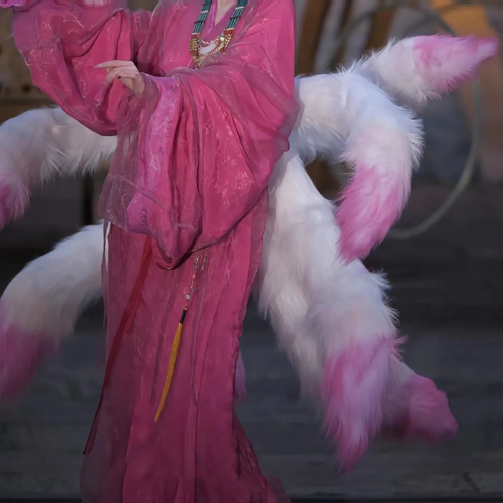 Hand-Crafted Artificial Animal nine-tails Fox For The Fursuit Lolita Christmas Halloween Rainbow fox Suit