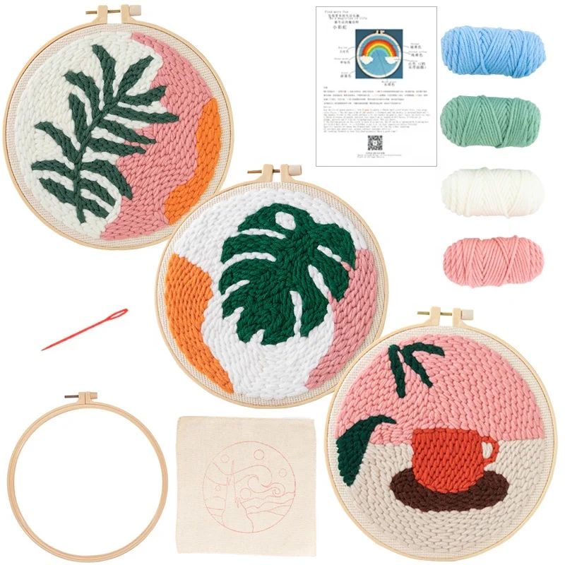 
factory price embroidery kit diy punch needle set for home decoration for beginner 