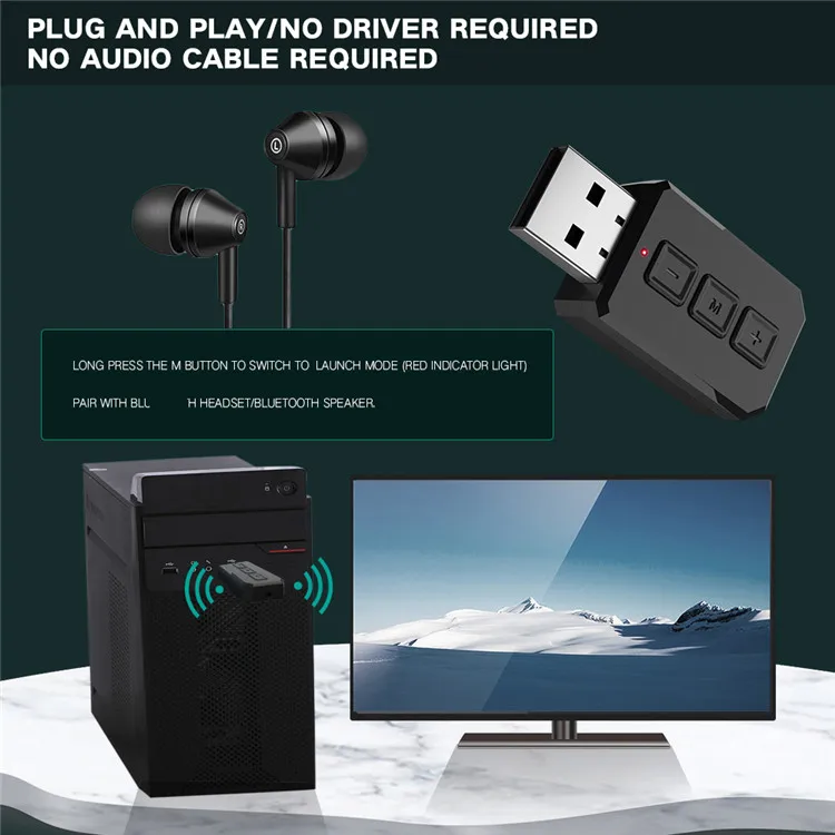 Mini 2 In 1 Wireless  5.0 Audio Receiver Transmitter 3.5mm Jack Aux USB Wireless Adapter for TV Car Pc Headset RT02