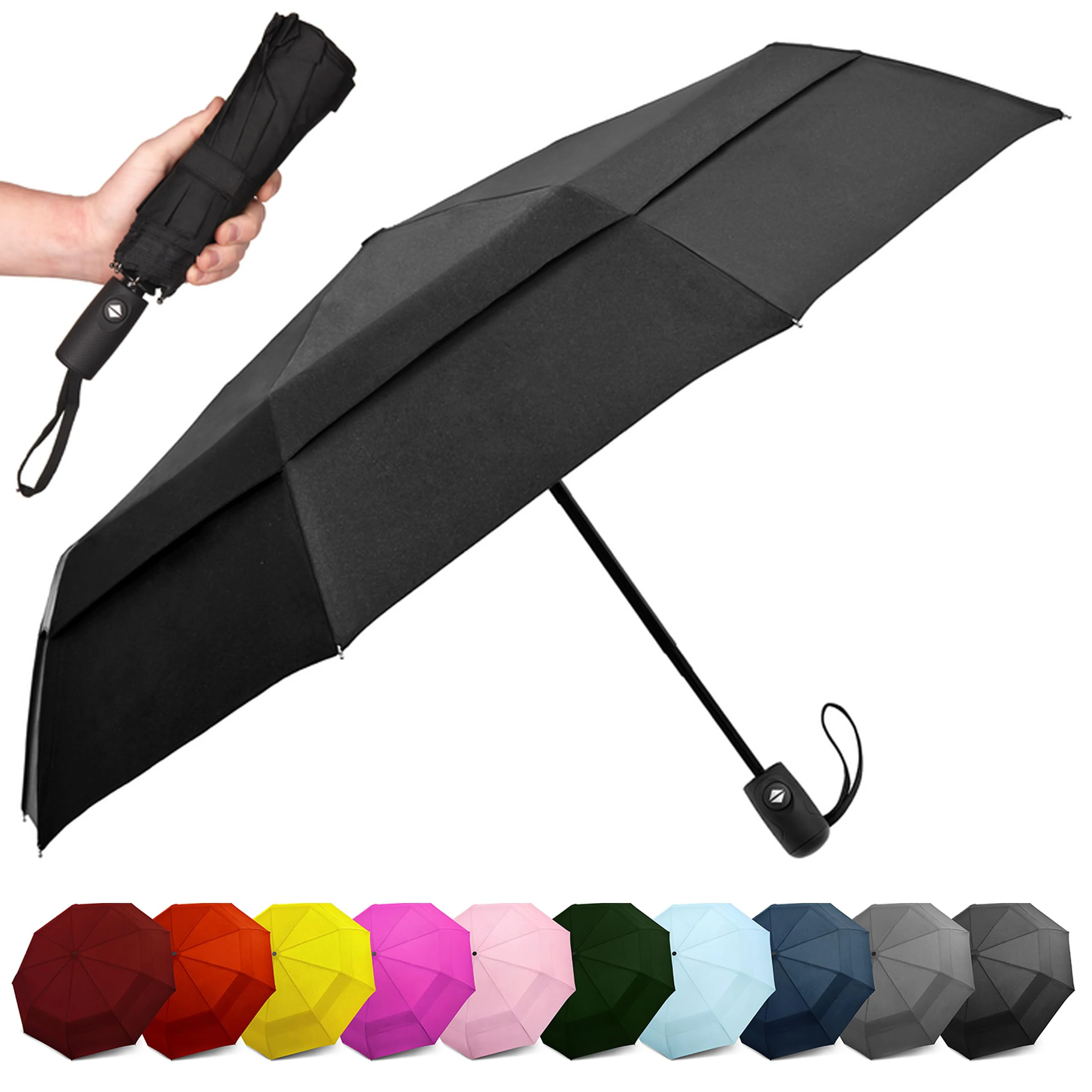 Hot Selling  High Quality Auto Open Travel  Folding Umbrella with logo Automatic Car Umbrella Shade