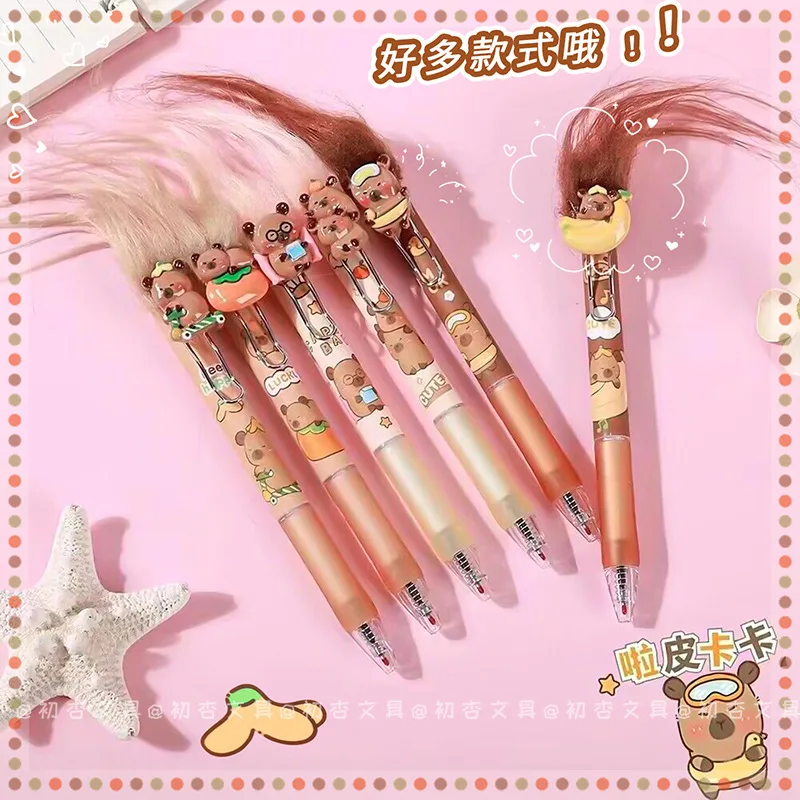 Creative Capybara Gel Pen Funny Black Ink Pen 0.5mm Writing Width Students Fun Explosive Hair Press Made Plastic Promotional Use