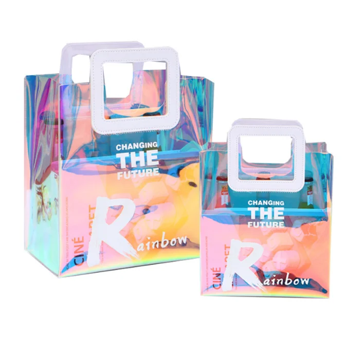 2021 new design fashion custom logo print transparent women laser pvc clear tote bag