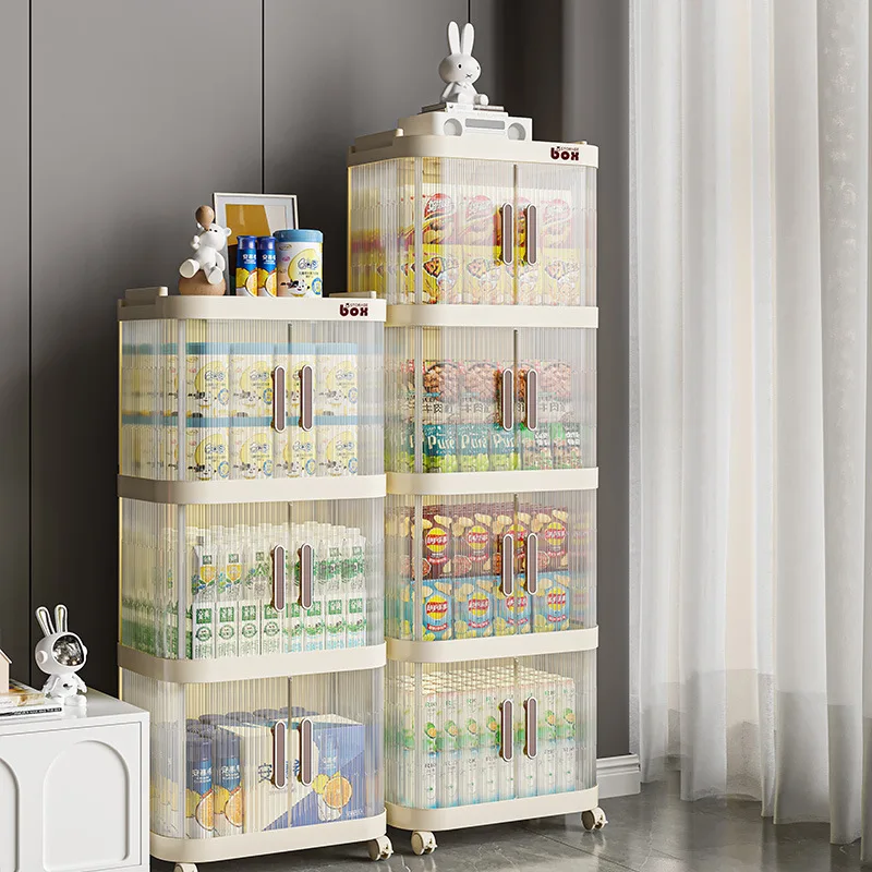 Free Installation multi-layer foldable snack cabinet book kitchenware folding plastic drawer storage bins cabinets with door