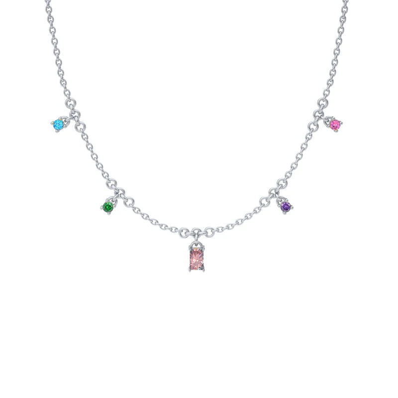 ROXI 925 Sterling Silver Fashion Long Necklace Jewelry Colorful Diamond CZ Gold Initial Necklace