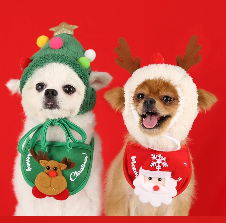 2024 new design Dogs cats Christmas hats drool bibs teddy bears magic buckets Bomei autumn and winter clothes Dress up supplies