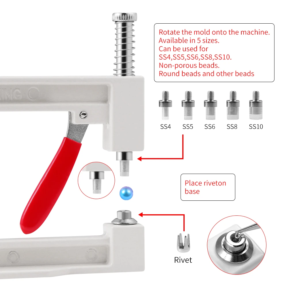 DIY Hand Press Pearl Setting Machine Beads Rivet Fixing Machines For Repair Lace Knit Hat Punching Tools Combination Sales