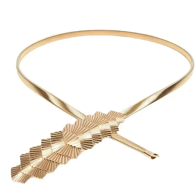 High Quality Summer Gold Skinny Metal waist Belt Elastic Designer Metal Chian Belt for Dress