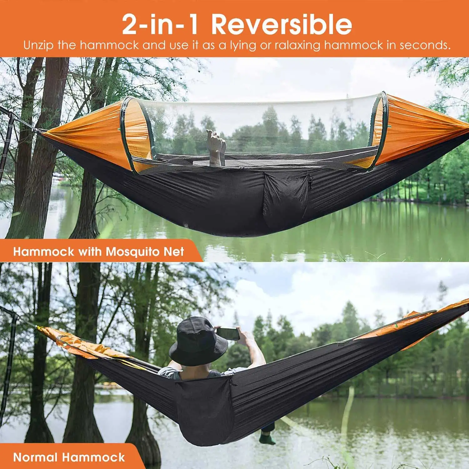 Large Camping Hammock With Mosquito Net Lightweight Hanging Hammocks Tree Straps Swing Hammock Bed
